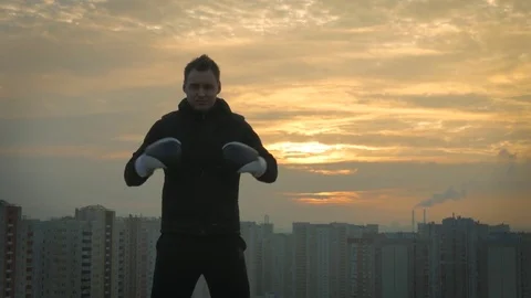 Street fighter on the rooftop Stock Footage 83282668