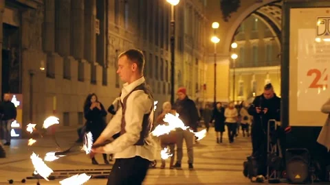 Street fire performance Stock Footage 219879940