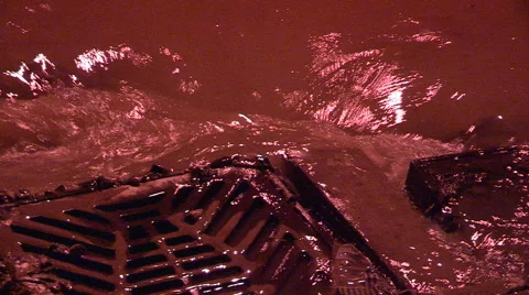 Street flooding in thunderstorm at night Stock Footage 40053490