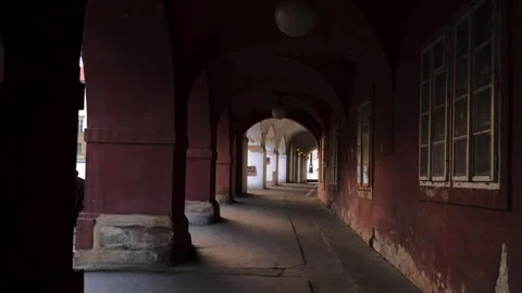 Street gallery with round vaults. Prague, Czech Republic Stock Footage 264663389
