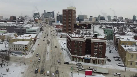 Street going downtown - Drone winter view Stock Footage 169886455