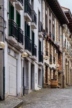 Street with houses and architecture of Basque Country, Spain Stock Photos