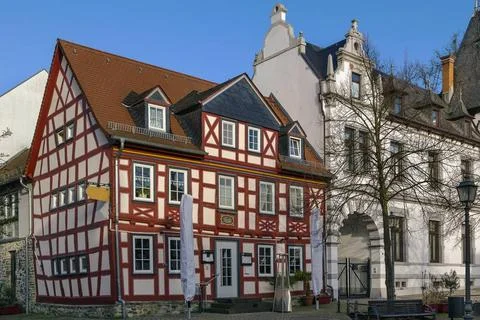 Street in Idstein, Germany street with half-timbered houses in Idstein old... Stock Photos