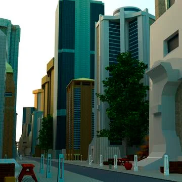 Street of industrial area with the intersection at the end Stock Illustration