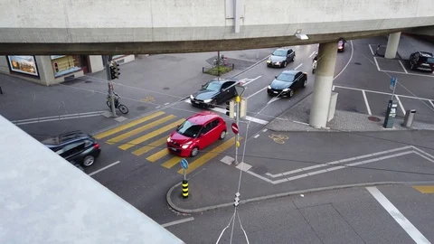 Street intersection car traffic top view from bridge Zurich Stock Footage 125571682