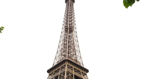 A street lamp and Eiffel Tower framed by trees, tilt down, Champ de Mars, Paris Stock Footage 237924666
