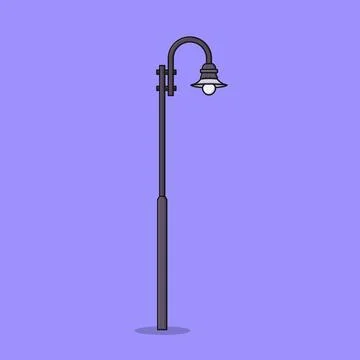 Street Lamp Post Vector Icon Illustration with Outline for Design Element, .. Illustrazione stock
