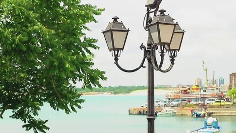 Street lantern on the pier Stock Footage 78223536