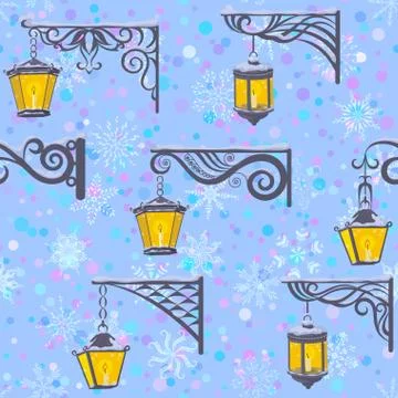 Street Lanterns, Seamless Pattern Stock Illustration