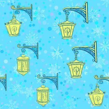 Street Lanterns, Seamless Pattern Stock Illustration