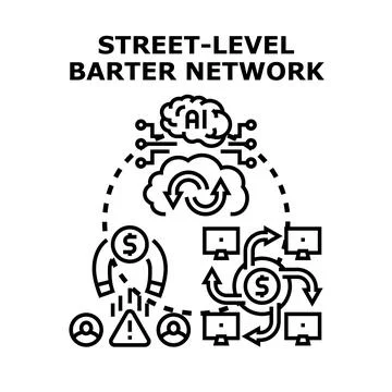 Street level barter network with ai cloud exchange Stock Illustration
