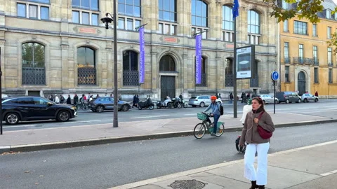 Street-level view along Quai Malaquais outside the Beaux-Arts de Paris Vídeos de archivo 337880656