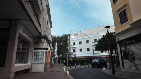 Street level view of narrow road in Arrecife, Lanzarote, Canary Islands Stock Footage 346375404