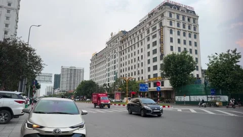 Street Level Wide Angle View of Busy Bac Ninh City Intersection. Stock Footage 340171624