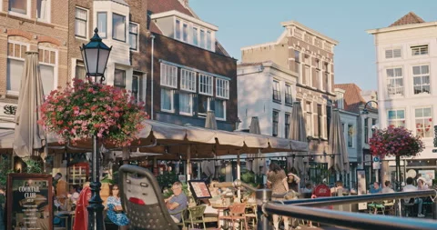 Street Life 8K: Coffee Shops Outdoor Dining North Holland Stock Footage 339991053