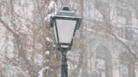 Street light during snowing Stock Footage 52462262