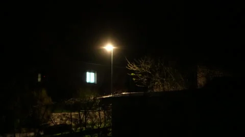 Street light in front of a house in the night Stock Footage 257675112