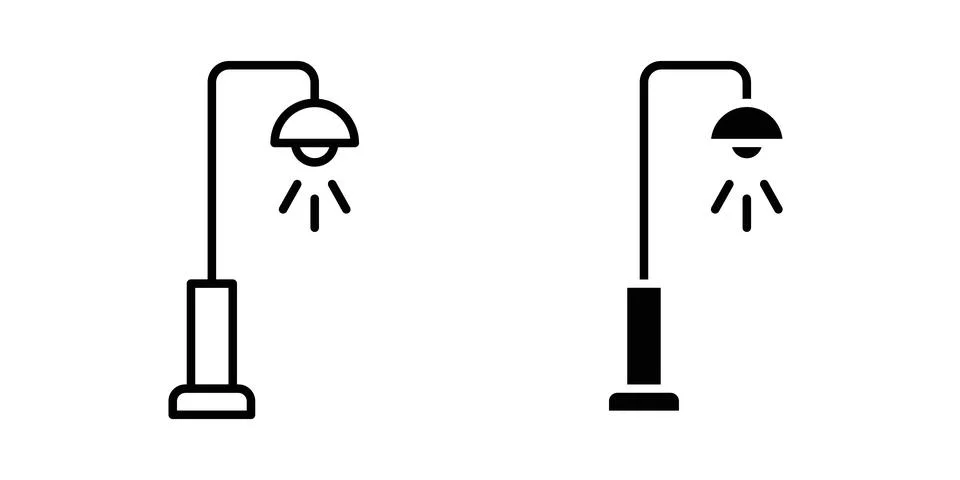 Street light icon solid, line, and editable vector set. Illustrazione stock