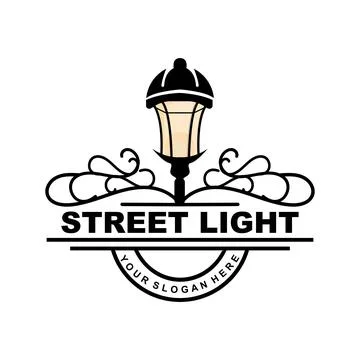 Street Light Logo, Lightning Lantern Vector, Template Icon Retro Classic Vi.. Stock Illustration