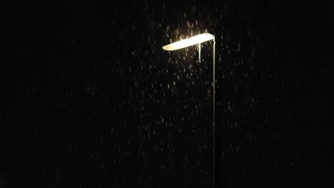 Street Light At Night With Snowing Stock Footage 325802679