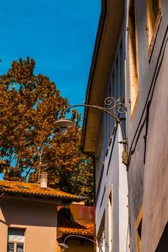 Street Light on Side of building Stock Photos