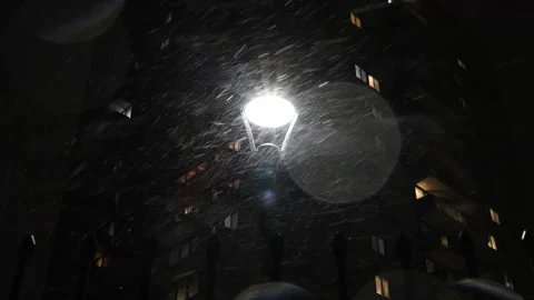 Street light in snow storm Stock Footage 303682891