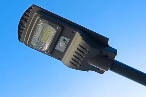 Street light technology LED, LED street lamps post on blue sky background, .. Stock Photos
