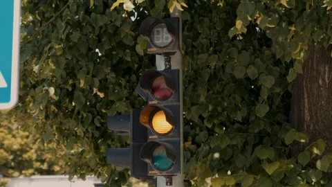 Street light turning red. Stop light signaling vehicles to stop. Stock Footage 344092764