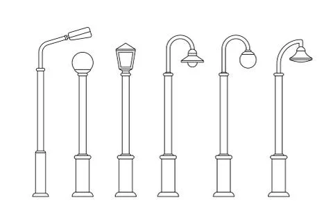 Street lighting line icons Stock Illustration