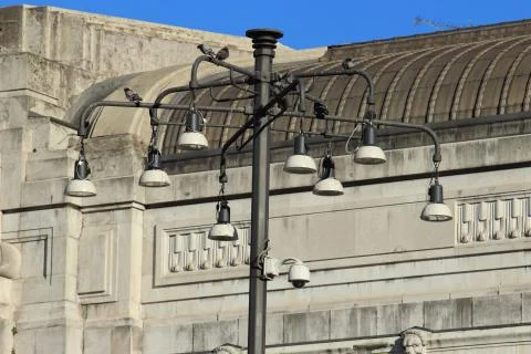 Street lights of Central railway station, Milan Stock Photos
