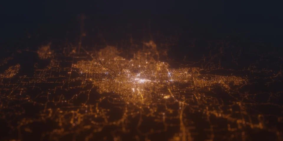 Street lights map of Eugene (Oregon, USA) with tilt-shift effect, view from s Stock Photos
