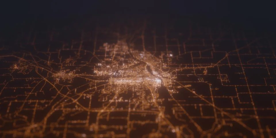 Street lights map of St Cloud (Minnesota, USA) with tilt-shift effect, view f Stock Photos
