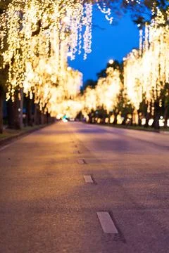 Street with lights on the side. Stock Photos