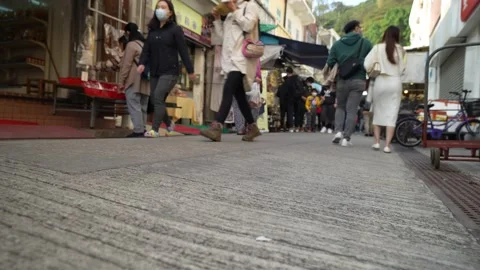 Street low angle view, Tai O Fishing Village, Lantau Island, Hong Kong Stock Footage 232822296