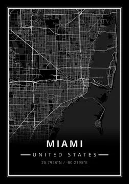Street map art of Miami city in USA - United States of America - America Stock Photos