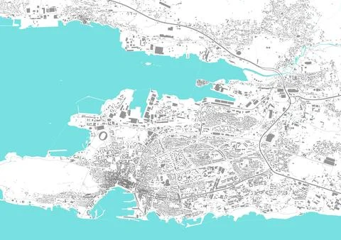 Street map art of Split city in Croatia. Road map of Split. Black and white Stock Illustration