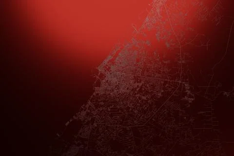 Street map of Benghazi (Libya) engraved on red metal background. Flat view wi Foto stock