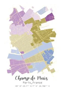 Street map of Champ de Mars, Paris France Stock Illustration