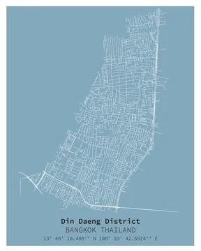 Street map of Din Daeng District Bangkok,THAILAND Stock Illustration
