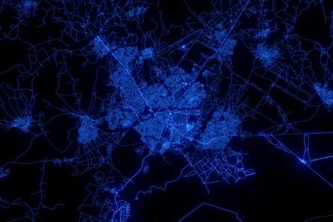 Street map of Gaborone (Botswana) made with blue illumination and glow effect Stock Photos