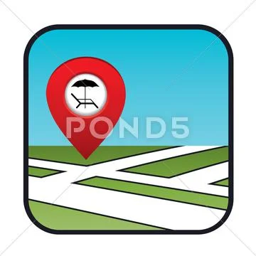 Street map icon with the pointer beach vacation Stock Illustration