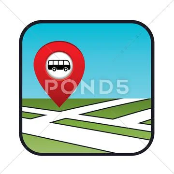 Street map icon with the pointer bus stop Stock Illustration