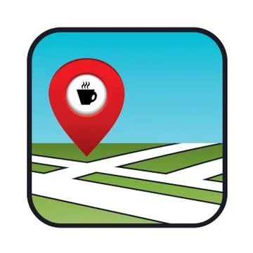 Street map icon with the pointer coffee shops, cafes Stock Illustration