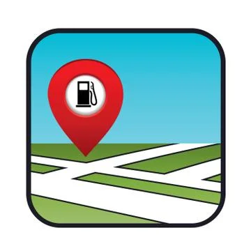 Street map icon with the pointer gas station Stock Illustration