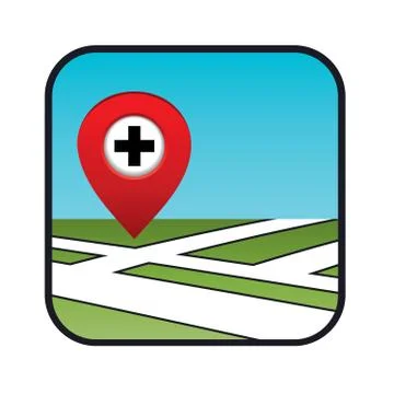 Street map icon with the pointer pharmacies, hospitals Stock Illustration