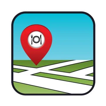 Street map icon with the pointer restaurant Stock Illustration