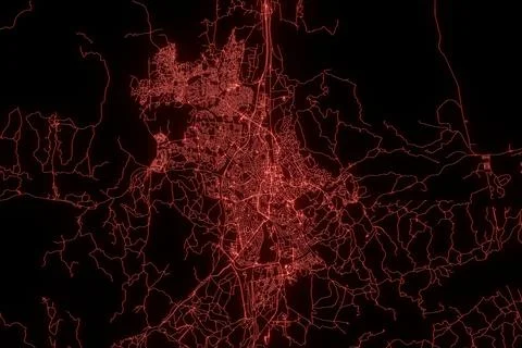 Street map of Windhoek (Namibia) made with red illumination and glow effect.  Stock Photos