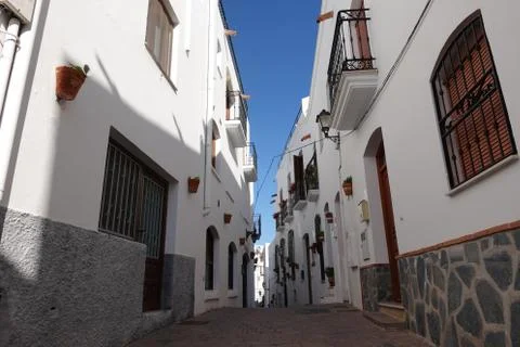 Street in Mojacar Pueblo low angle picture Stock Photos