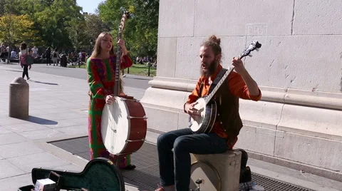 Street Musicians Singing Performing Blues in Washington Square Park NYC Stock Footage 42817734