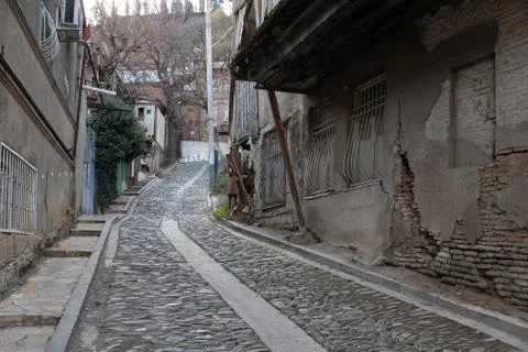 Street of Old Tbilisi. Cobblestone pavement. Georgia. Stock Photos